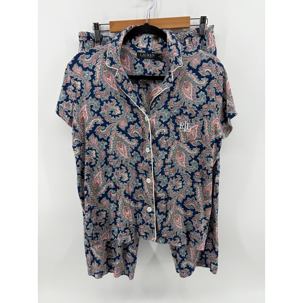 Lauren Ralph Lauren, Paisley Pajama Set, Short Sleeve/Capris, Women's Medium